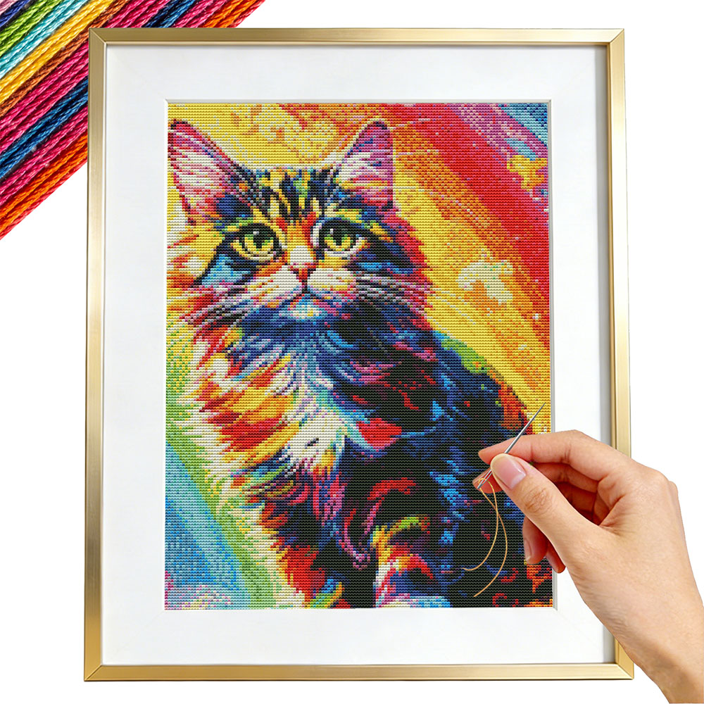 Embroidery Guide Paper - طقم تطريز على شكل قطة ملونة