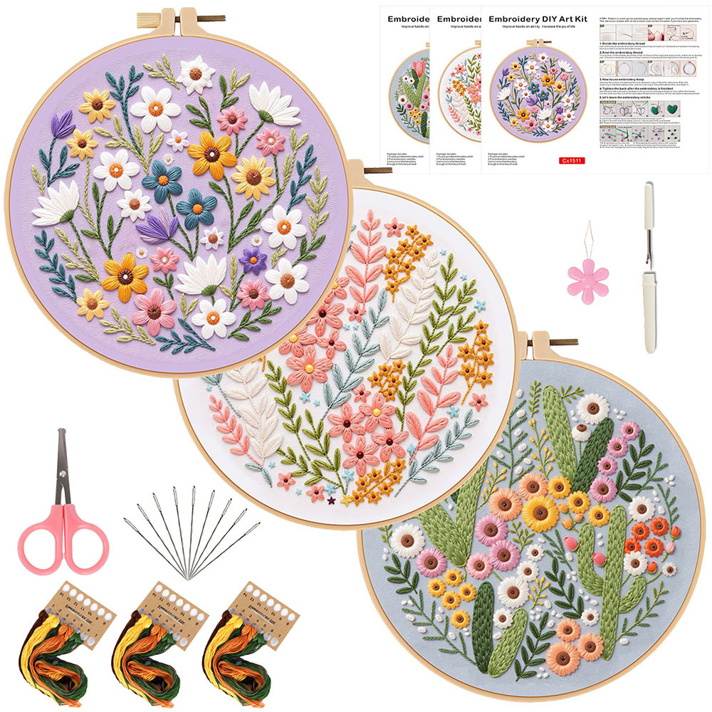 Embroidery Guide Paper - طقم تطريز الزهور للمبتدئين، نمط غرزة