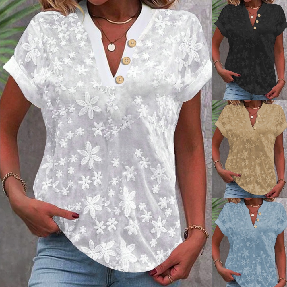 Embroidery Eyelet - بلوزة نسائية قصيرة من الدانتيل الأبيض