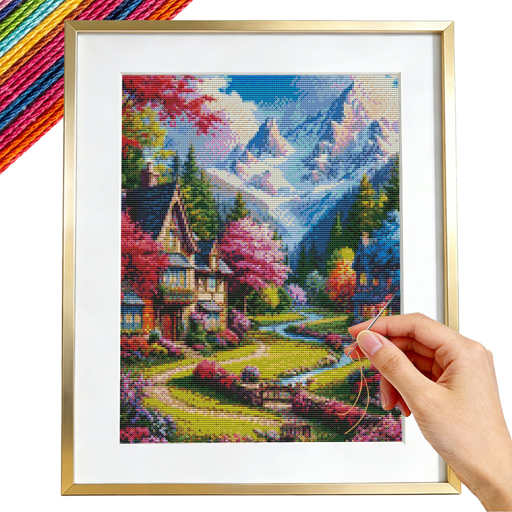 Embroidery Guide Paper - طقم تطريز جديد: منظر طبيعي للمنزل