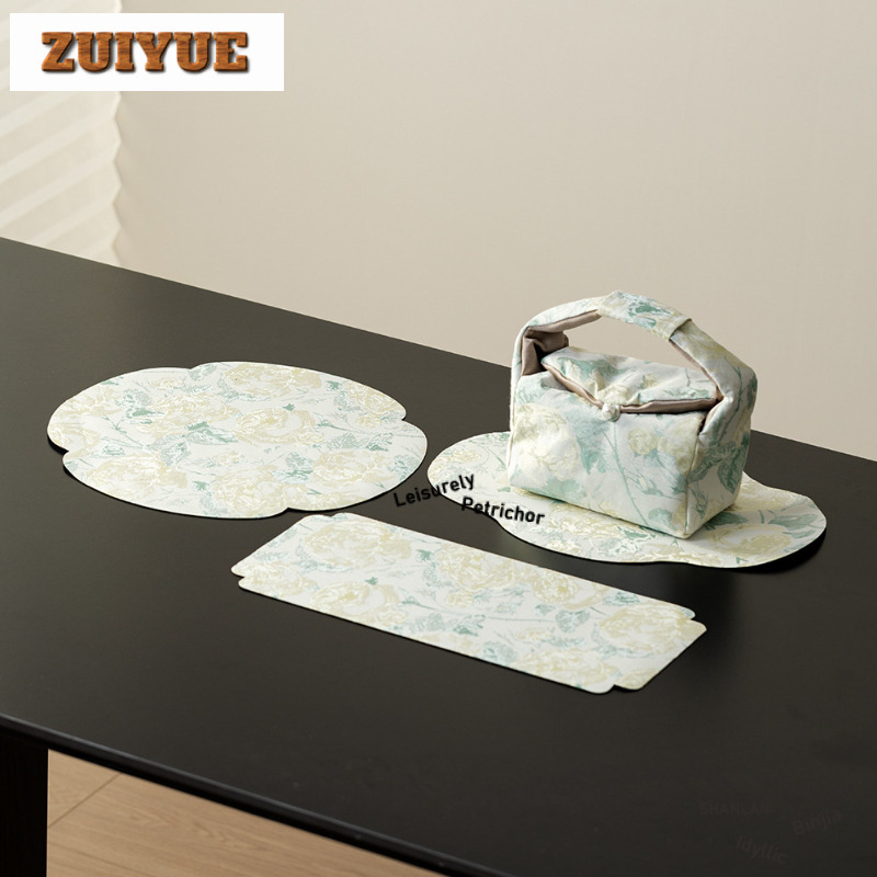 Embroidery Cloth - الديباج التطريز الأصفر روز طاولة الشاي