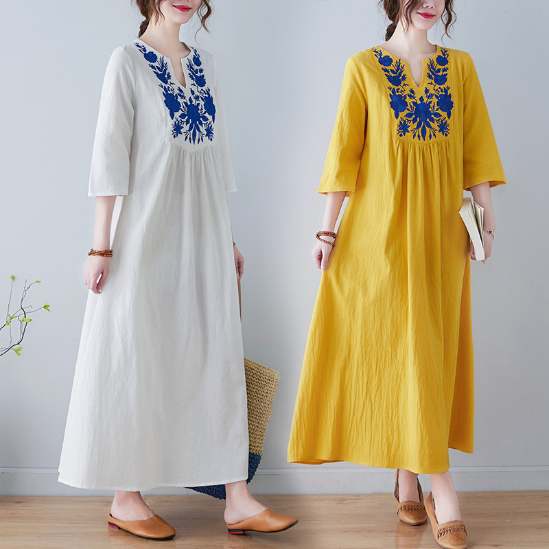 Embroidery Skirt - فستان جديد بأسلوب عرقي فضفاض بياقة