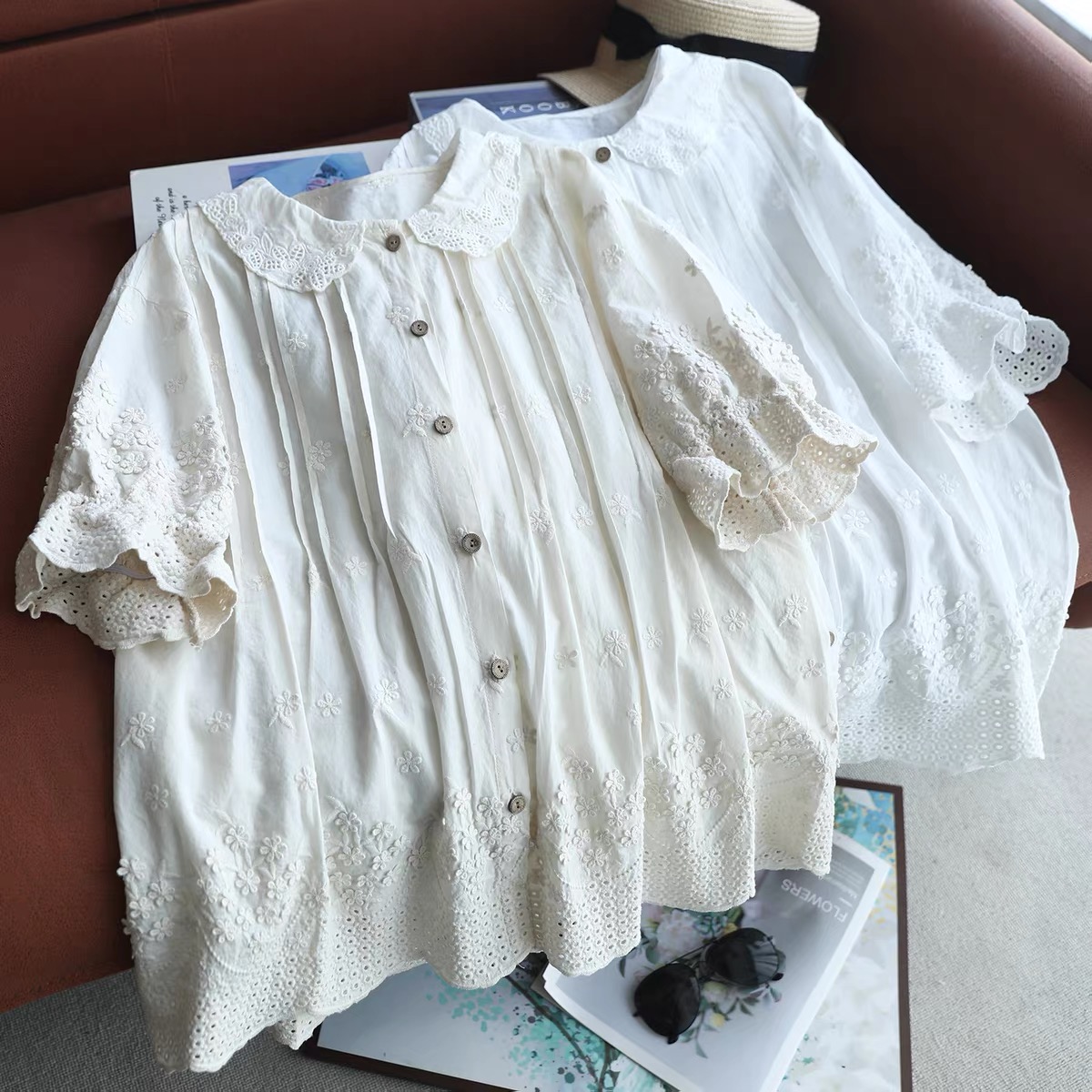 Embroidery Eyelet - بلوزة نسائية 2026 بياقة بيتر بان