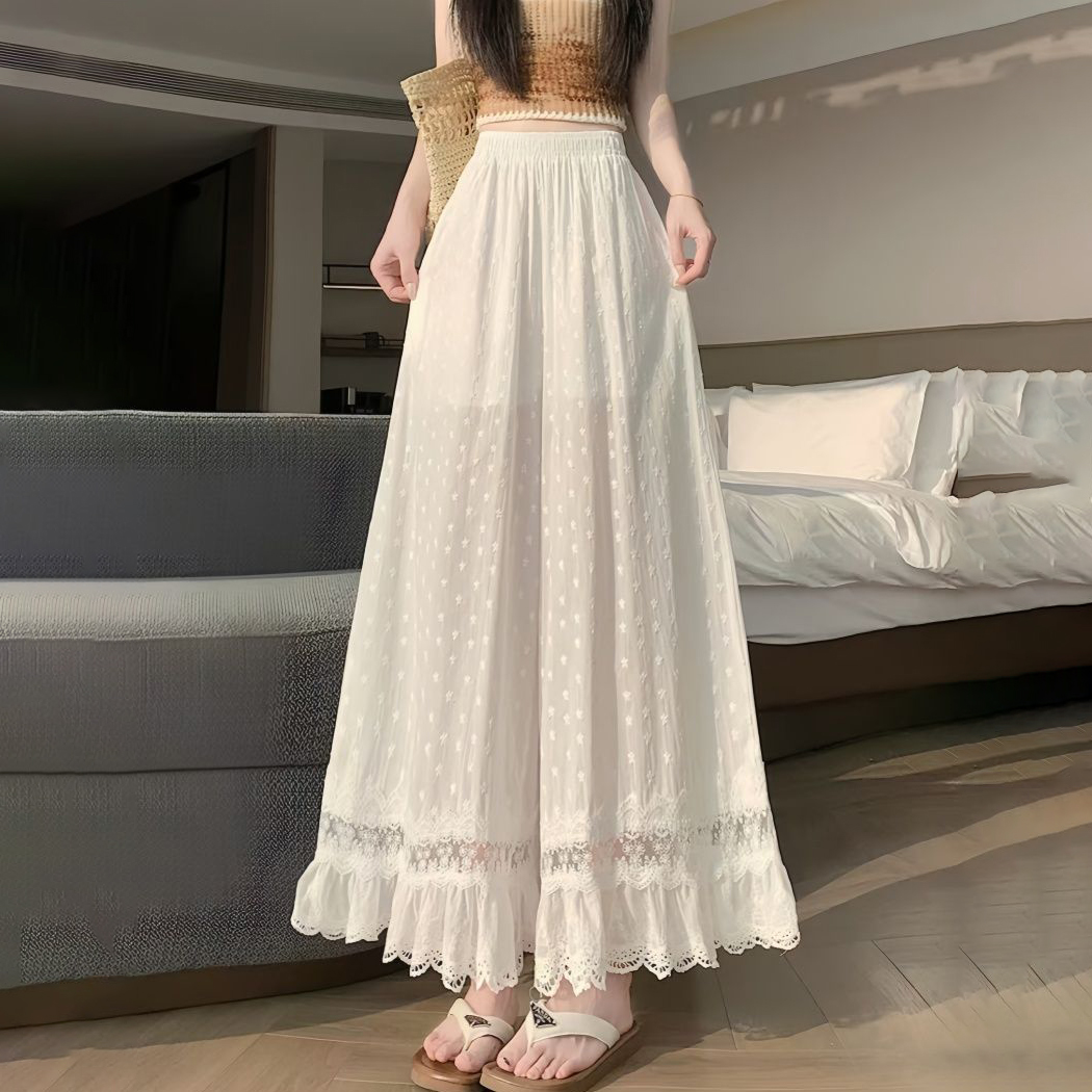 بنطلون نسائي أبيض واسع الساق ب - مراجعة Embroidery Eyelet وسعره