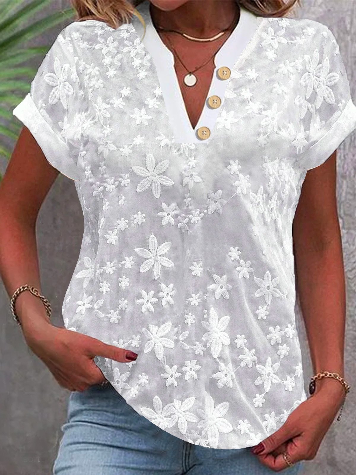 بلوزة نسائية قصيرة من الدانتيل - مراجعة Embroidery Eyelet وسعره