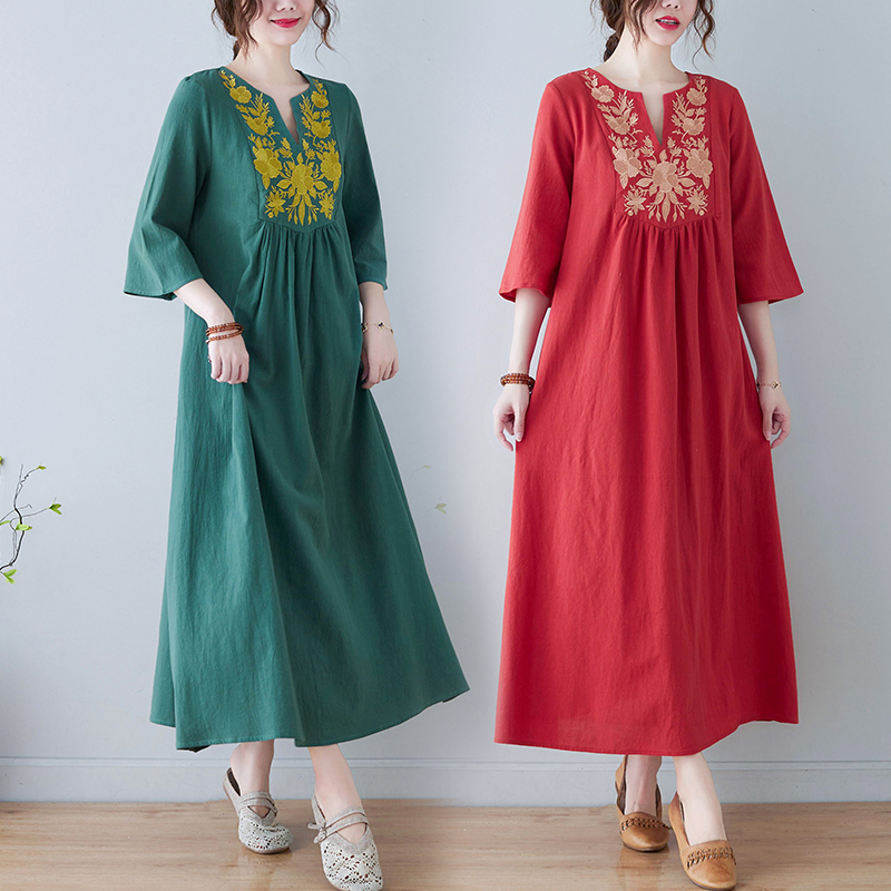فستان جديد بأسلوب عرقي فضفاض ب - مراجعة Embroidery Skirt وسعره