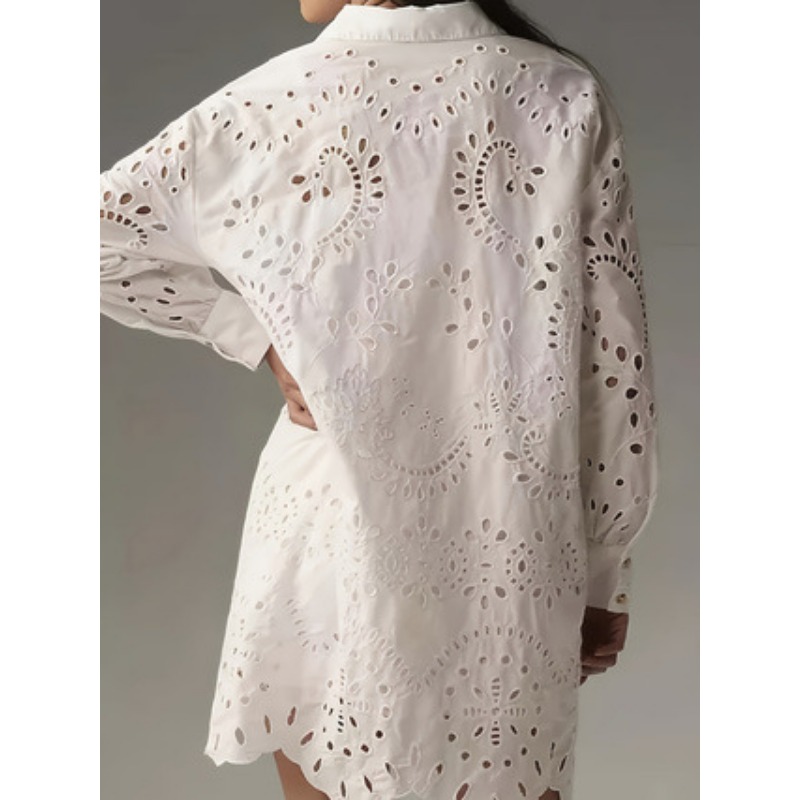 فستان نسائي بتطريز مخرم، ياقة  - مراجعة Embroidery Eyelet وسعره