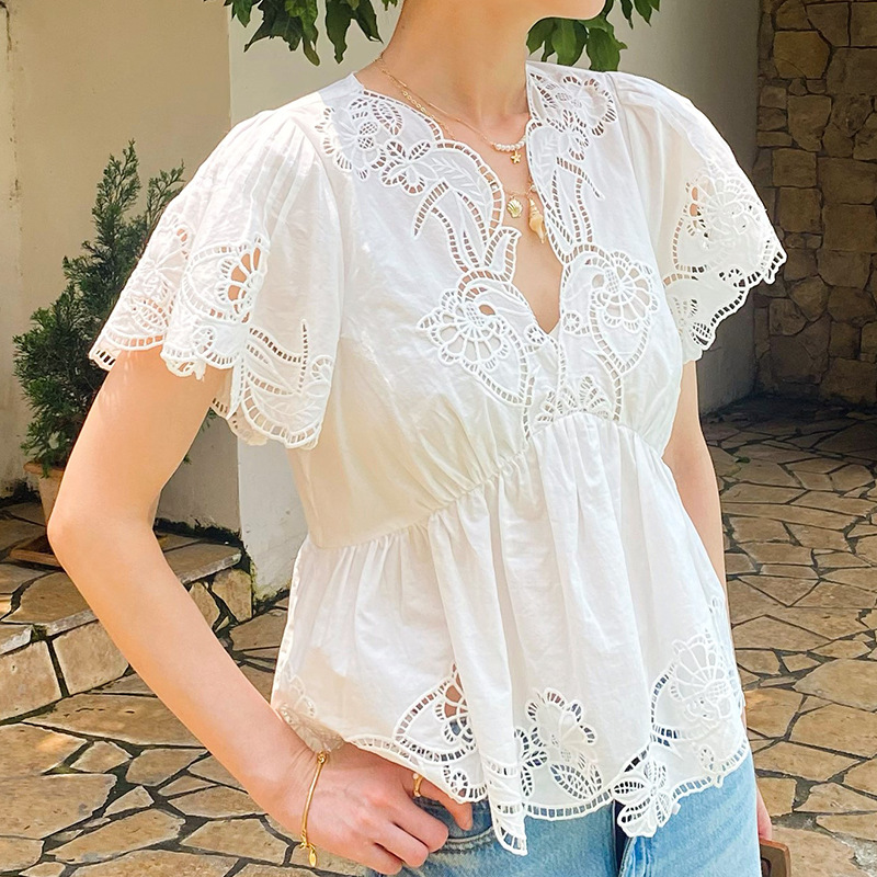 بلوزة نسائية صيفية بتصميم فرنس - مراجعة Embroidery Eyelet وسعره