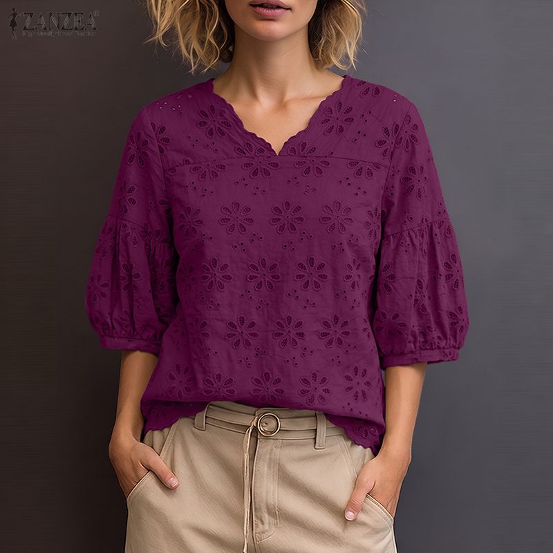 بلوزات نسائية من ZANZEA 2026 ب - مراجعة Embroidery Eyelet وسعره