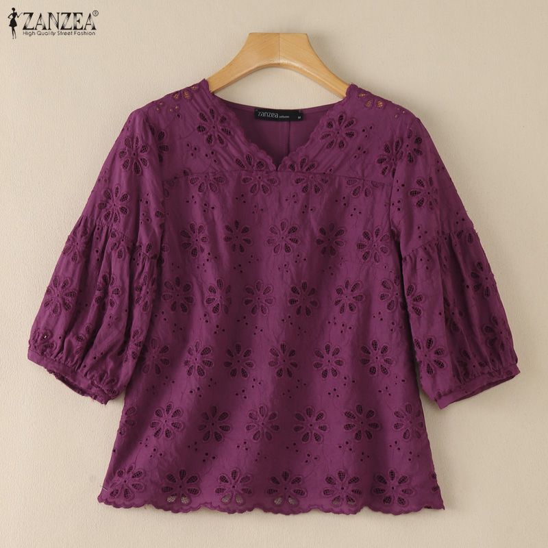 بلوزات نسائية من ZANZEA 2026 ب - مراجعة Embroidery Eyelet وسعره
