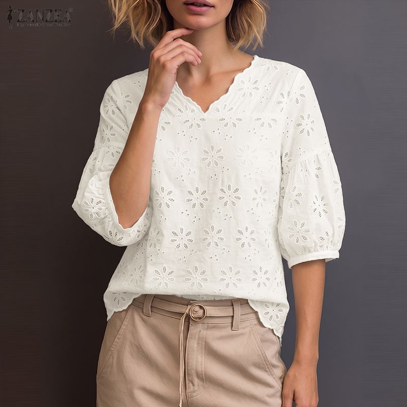 بلوزات نسائية من ZANZEA 2026 ب - مراجعة Embroidery Eyelet وسعره