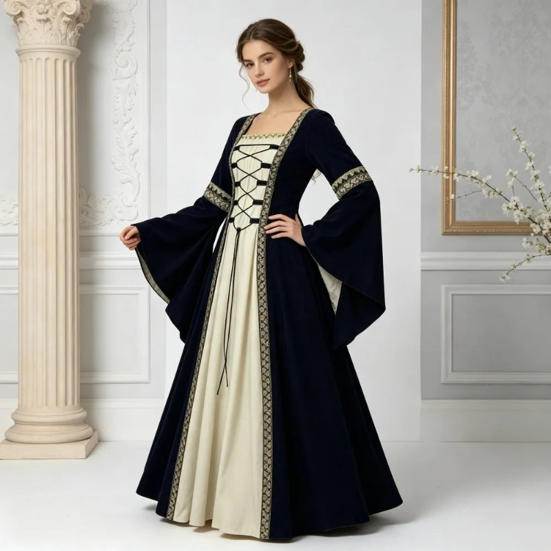 فستان طويل أوروبي عتيق بتصميم  - مراجعة Embroidery Dress وسعره