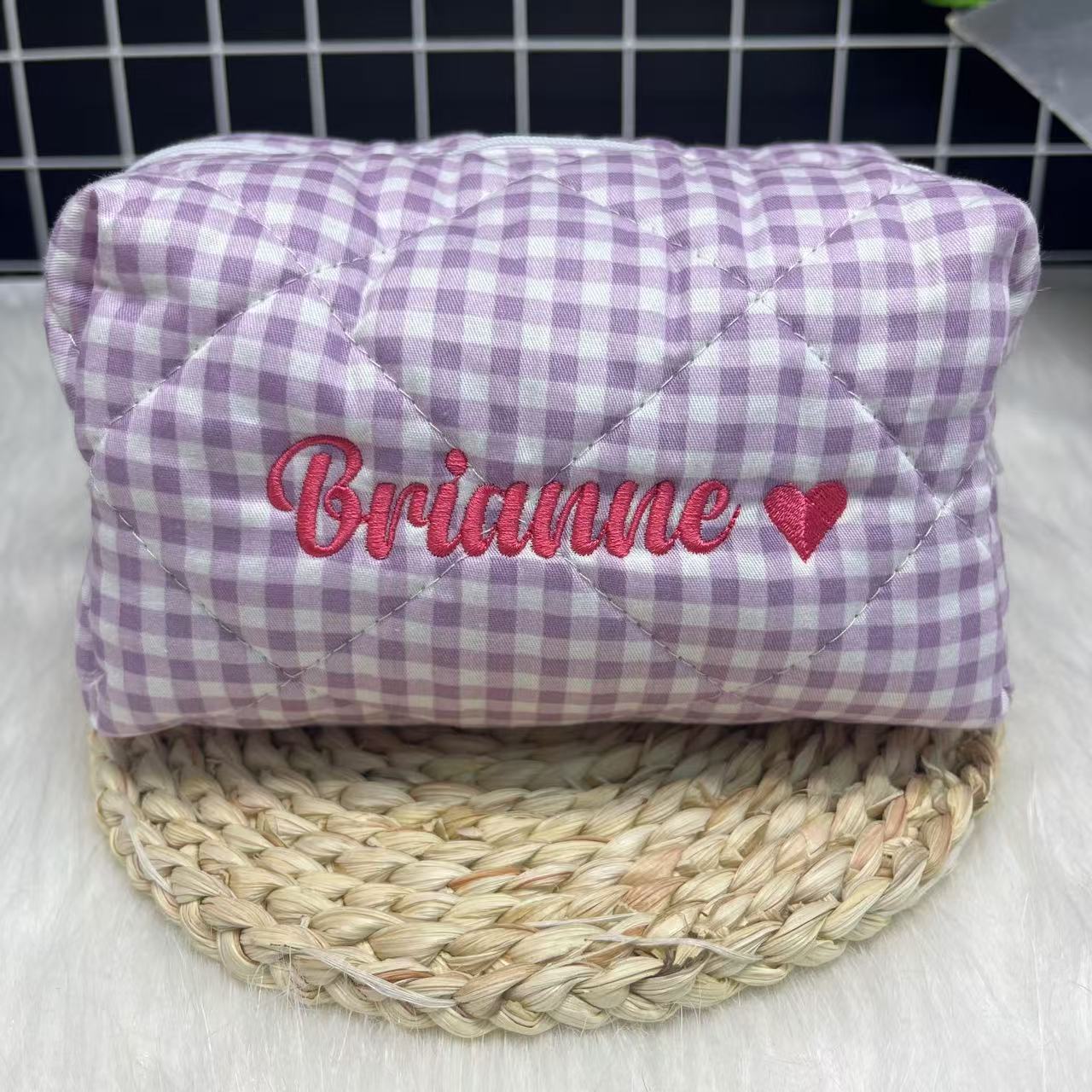 حقيبة مستحضرات تجميل مخططة ذات - مراجعة Embroidery Names وسعره
