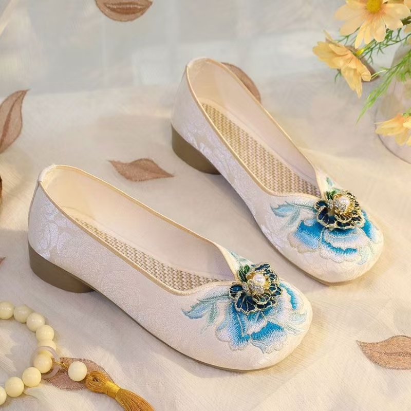 أحذية نسائية بكعب منخفض مطرزة  - مراجعة Embroidery Cloth وسعره